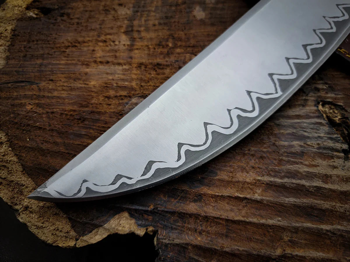 Custom Handmade Shark Style Chef Knife with Leather Sheath - Vortex Blades