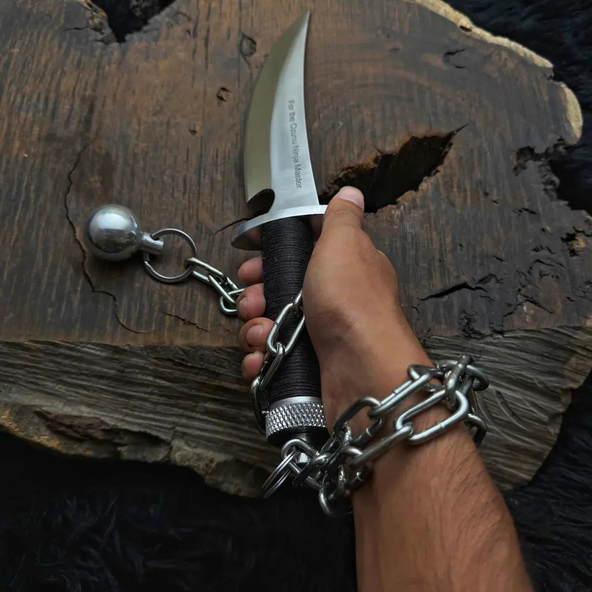 Custom Handmade Ninja Assassin Chained Knife With Leather Sheath - Vortex Blades