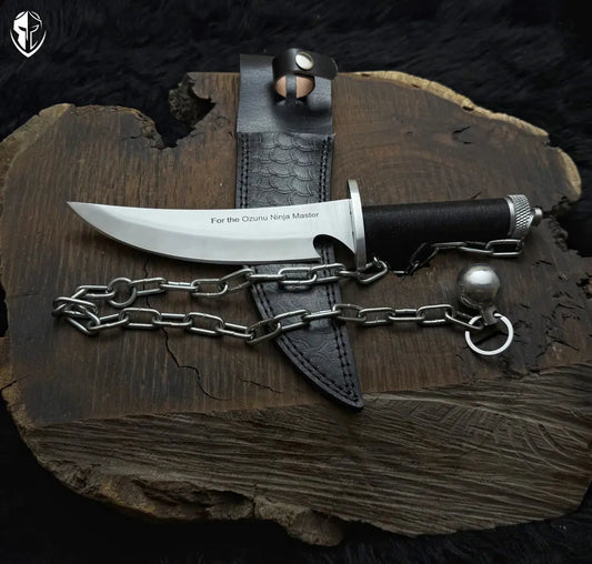 Custom Handmade Ninja Assassin Chained Knife With Leather Sheath - Vortex Blades