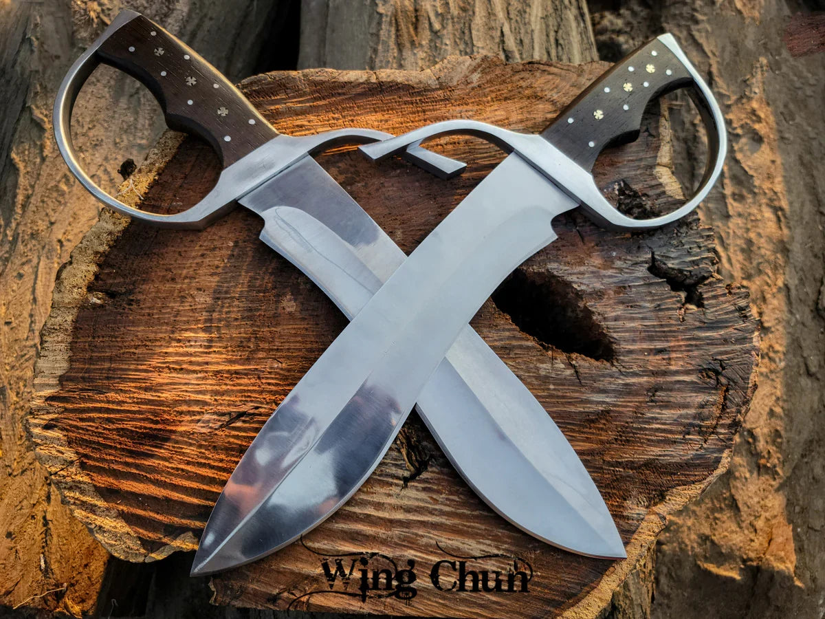 Handmade Wingchun Replica Butterfly Swords With Leather Sheath - Vortex Blades