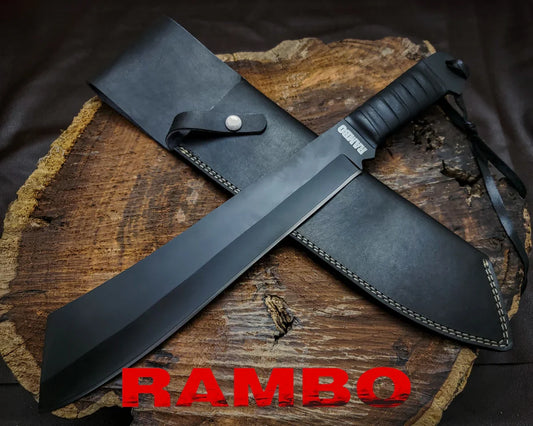 Rambo IV Gil Hibben Replica Handmade Black Machete With Leather Sheath - Vortex Blades