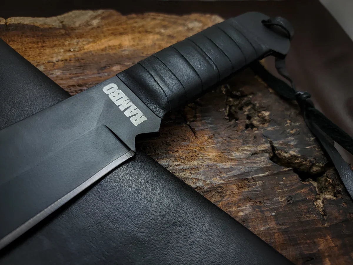Rambo IV Gil Hibben Replica Handmade Black Machete With Leather Sheath - Vortex Blades