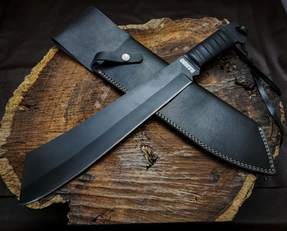Rambo IV Gil Hibben Replica Handmade Black Machete With Leather Sheath - Vortex Blades