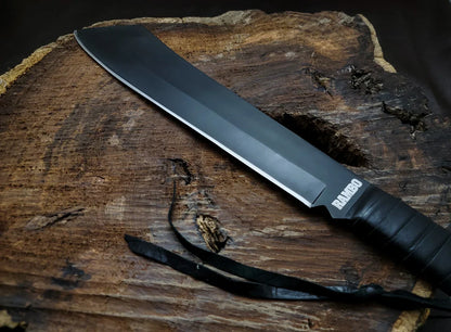 Rambo IV Gil Hibben Replica Handmade Black Machete With Leather Sheath - Vortex Blades