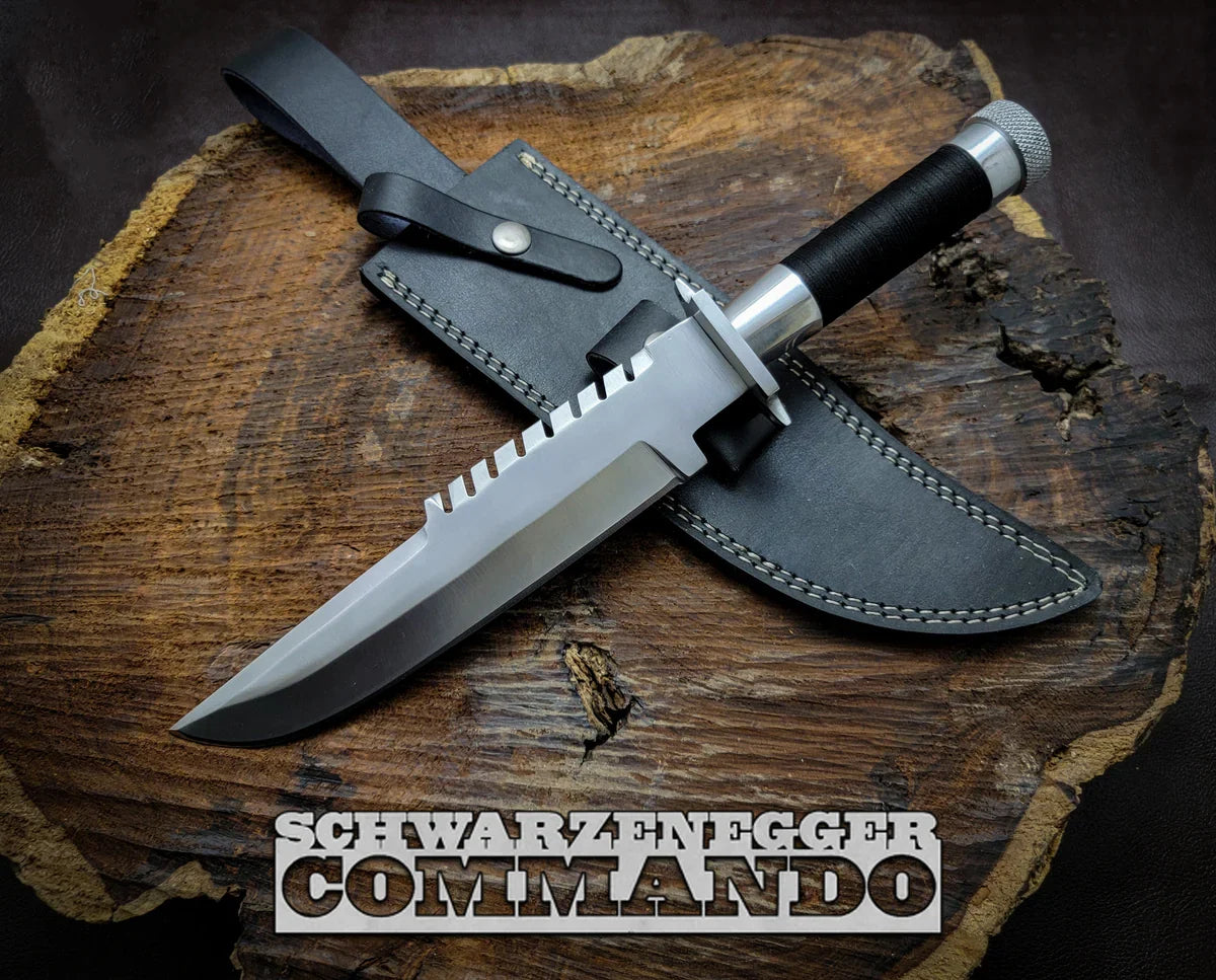 Handmade Commando Replica Bowie Knife with Leather Sheath - Vortex Blades
