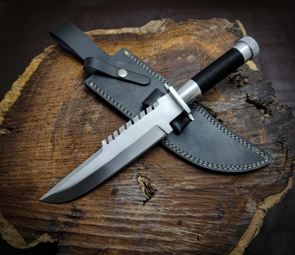 Handmade Commando Replica Bowie Knife with Leather Sheath - Vortex Blades