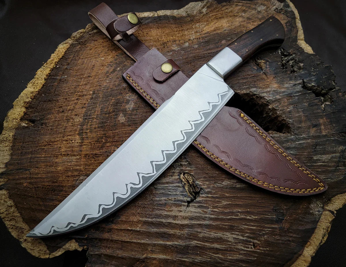 Custom Handmade Shark Style Chef Knife with Leather Sheath - Vortex Blades