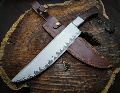 Custom Handmade Shark Style Chef Knife with Leather Sheath - Vortex Blades