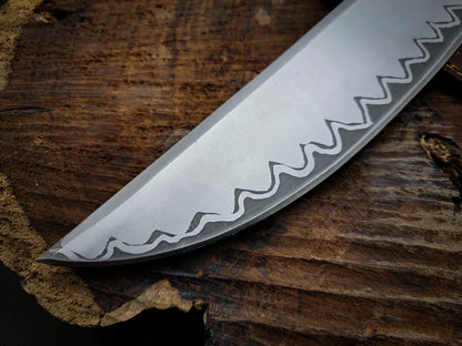 Custom Handmade Shark Style Chef Knife with Leather Sheath - Vortex Blades