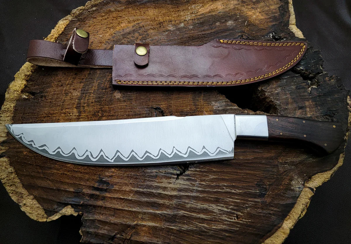 Custom Handmade Shark Style Chef Knife with Leather Sheath - Vortex Blades