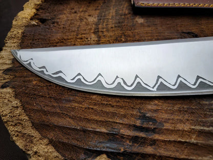 Custom Handmade Shark Style Chef Knife with Leather Sheath - Vortex Blades