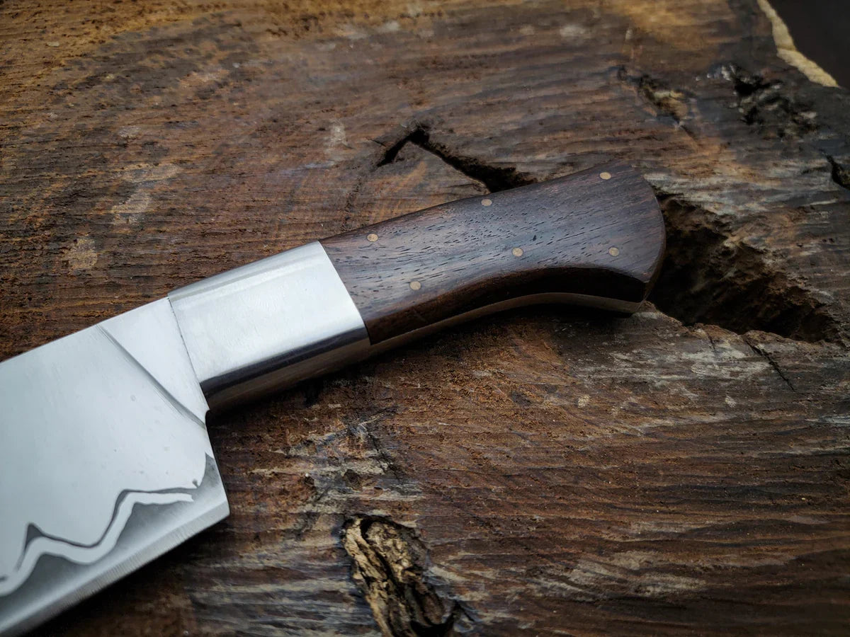 Custom Handmade Shark Style Chef Knife with Leather Sheath - Vortex Blades