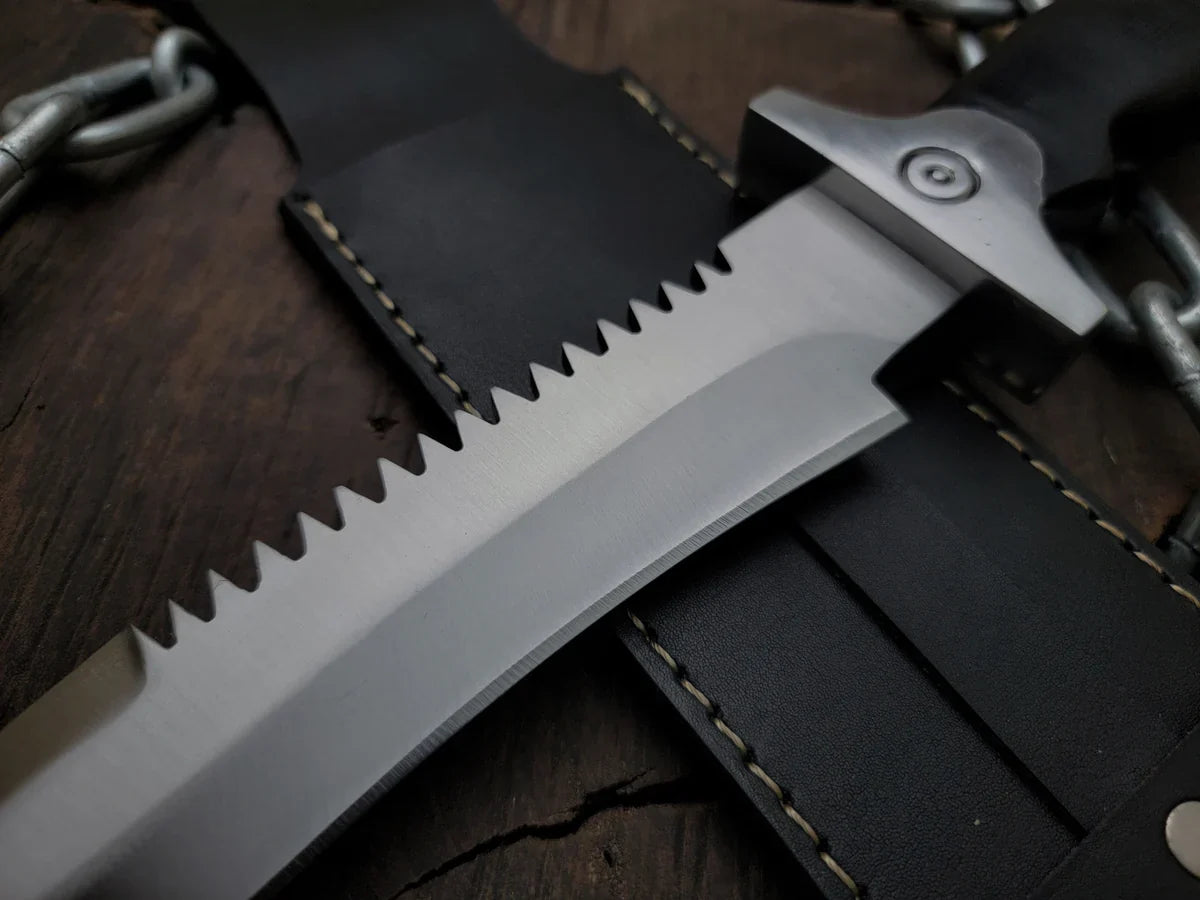 Handmade Resident Evil 1 Replica Knife with Leather Sheath - Vortex Blades