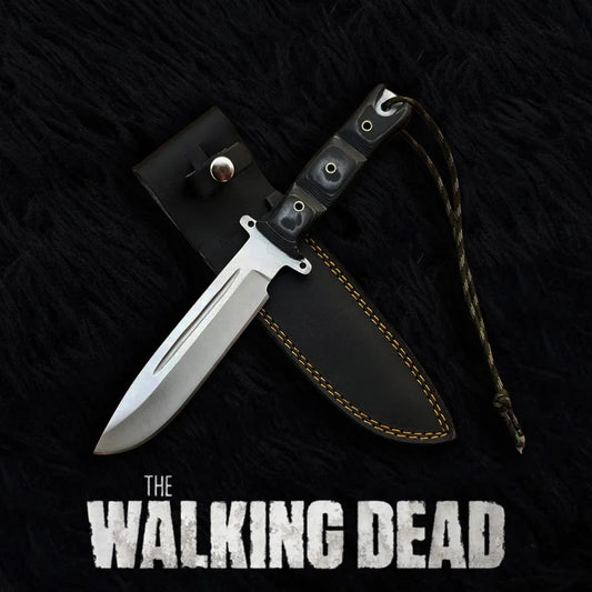 Custom Handmade The Walking Dead Daryl Dixon Replica Knife with Leather Sheath | Full Tang | Stainless Steel | G10 Micarta Handle - Vortex Blades