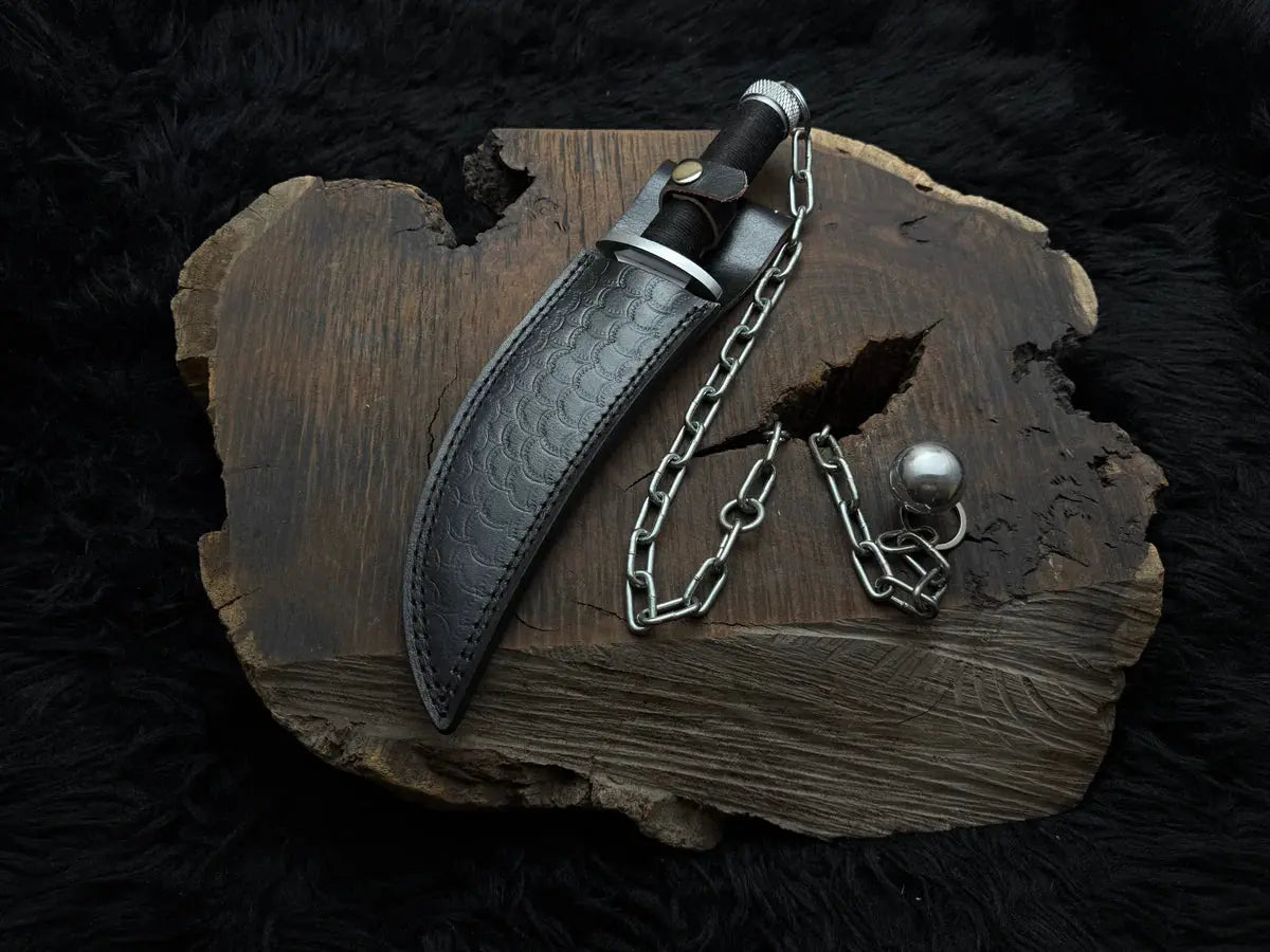 Custom Handmade Ninja Assassin Chained Knife With Leather Sheath - Vortex Blades