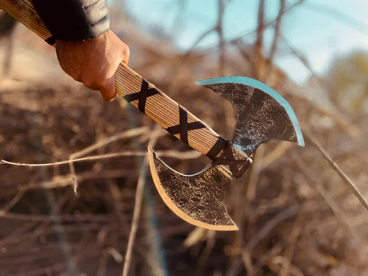 Handmade Double Headed Carbon Steel Axe with Ash Wood Shaft - Vortex Blades