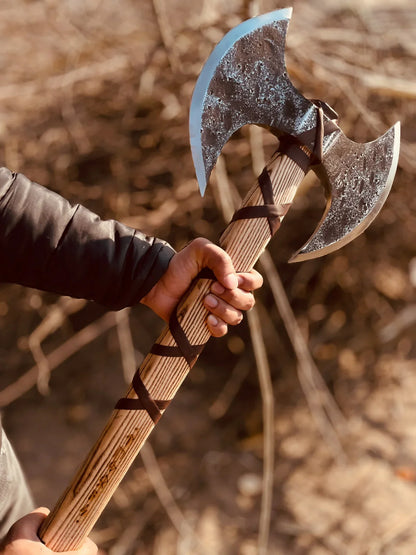 Handmade Double Headed Carbon Steel Axe with Ash Wood Shaft - Vortex Blades