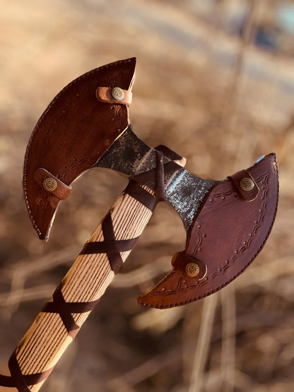 Handmade Double Headed Carbon Steel Axe with Ash Wood Shaft - Vortex Blades