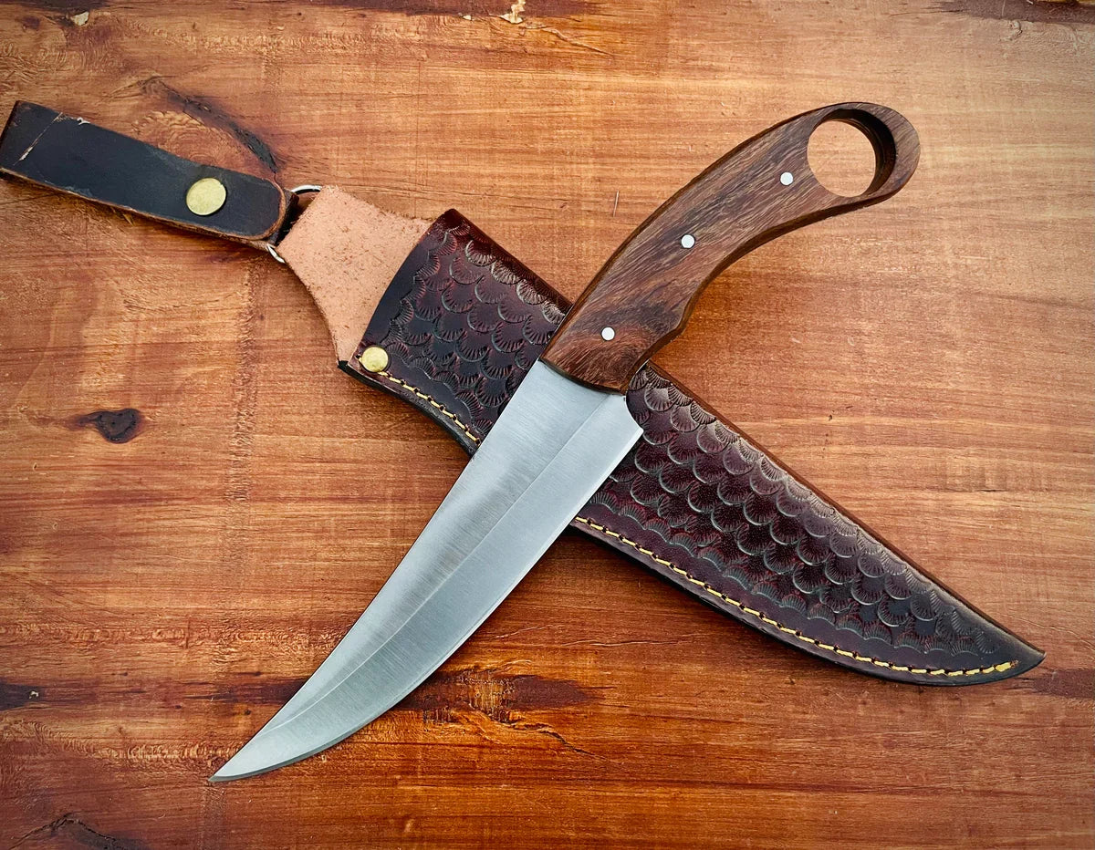 Custom Handmade Chef Fillet Knife with Leather Sheath - Vortex Blades