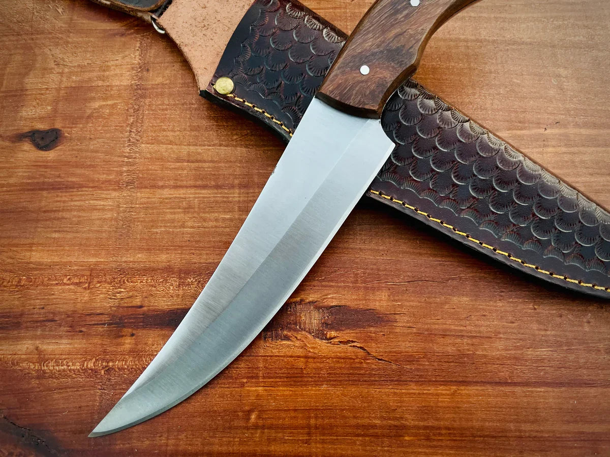 Custom Handmade Chef Fillet Knife with Leather Sheath - Vortex Blades