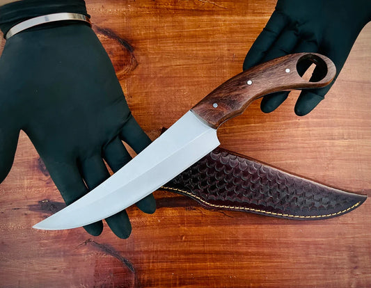 Custom Handmade Chef Fillet Knife with Leather Sheath - Vortex Blades