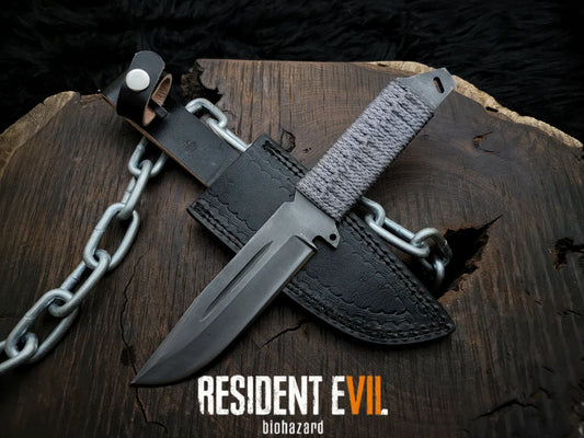 Handmade Resident Evil Biohazard Full Tang Replica Knife with Leather Sheath - Vortex Blades