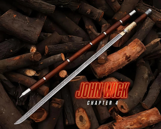 Handmade John Wick Chapter 4 Caine's Replica Sword with Premium Wooden Sheath - Vortex Blades